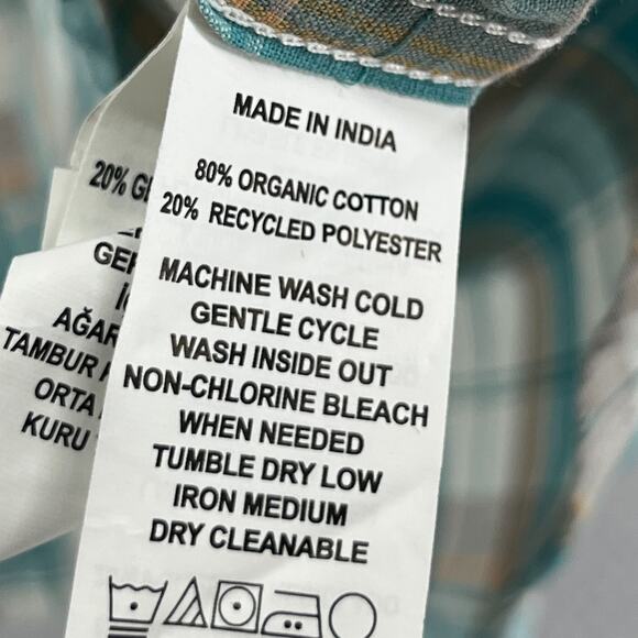 PRANA Shirt Mens L Benton Plaid Button Up Camp Organic Cotton Blend Blue NEW - Picture 12 of 15